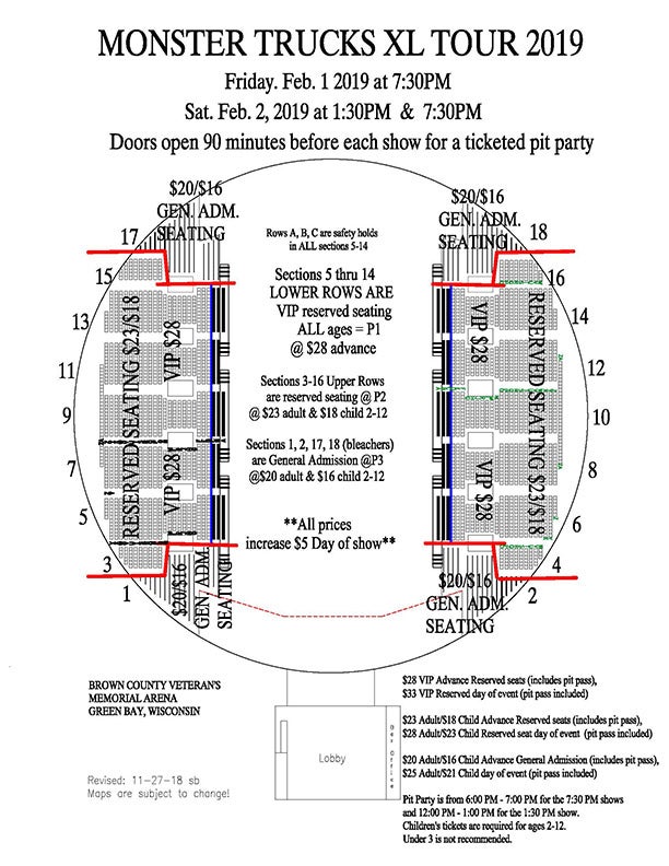 monster trucks xl tour 2019 resch center brown county arena seating chart